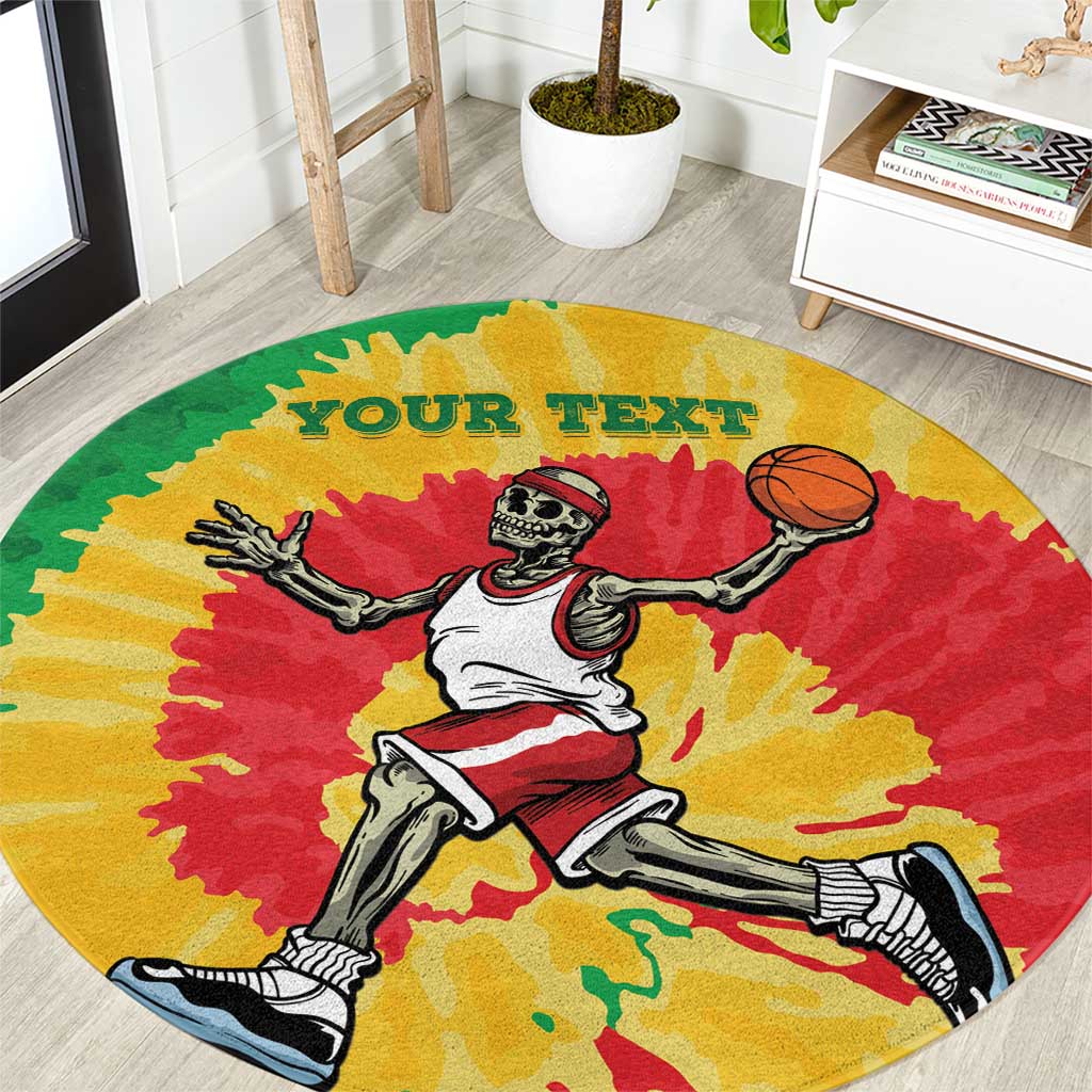 Lithuania Basketball Skeleton Personalized Round Carpet Skullman Lithuania Tie Dye