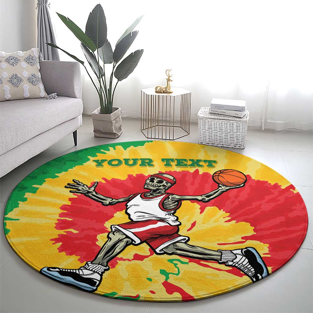 Lithuania Basketball Skeleton Personalized Round Carpet Skullman Lithuania Tie Dye