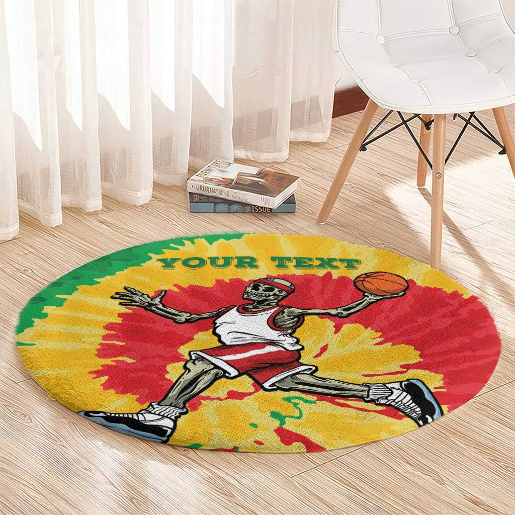 Lithuania Basketball Skeleton Personalized Round Carpet Skullman Lithuania Tie Dye