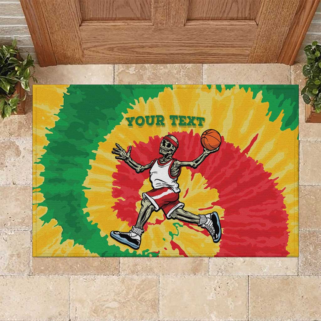 Lithuania Basketball Skeleton Personalized Rubber Doormat Skullman Lithuania Tie Dye