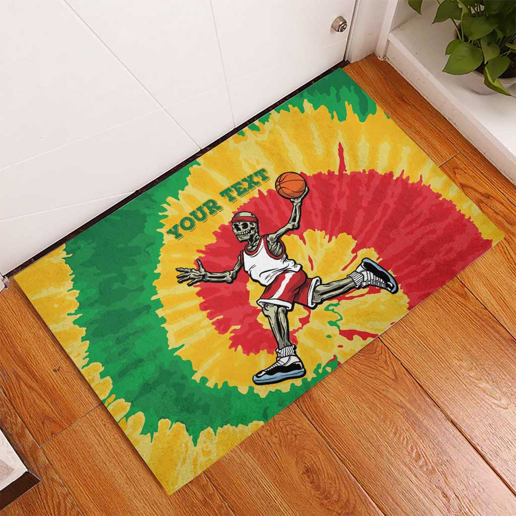 Lithuania Basketball Skeleton Personalized Rubber Doormat Skullman Lithuania Tie Dye