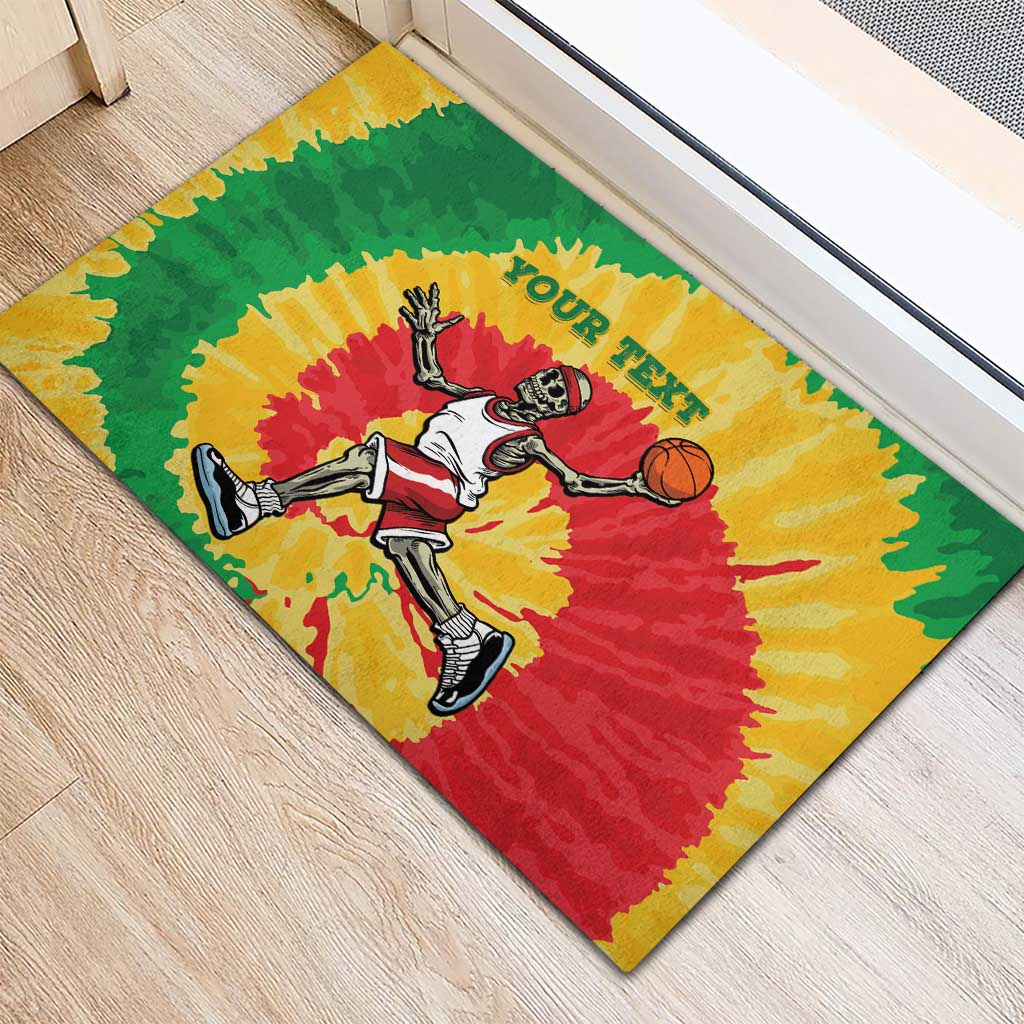 Lithuania Basketball Skeleton Personalized Rubber Doormat Skullman Lithuania Tie Dye