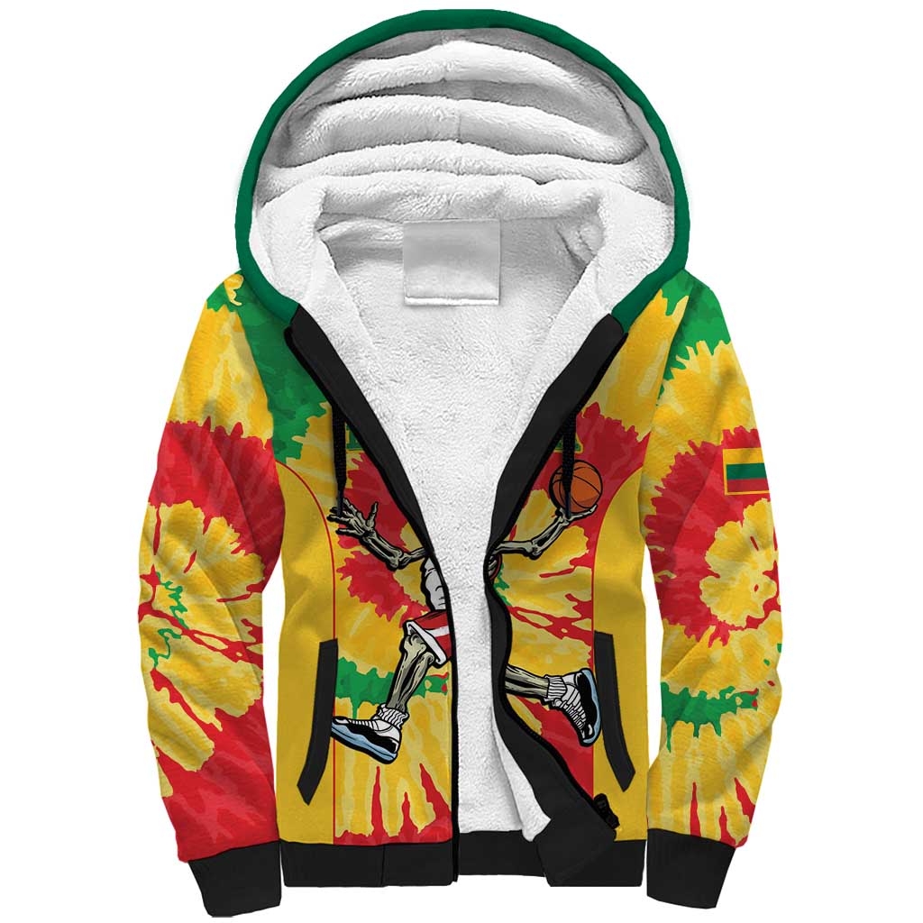 Lithuania Basketball Skeleton Personalized Sherpa Hoodie Skullman Lithuania Tie Dye