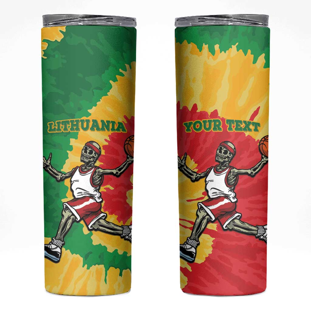 Lithuania Basketball Skeleton Personalized Skinny Tumbler Skullman Lithuania Tie Dye