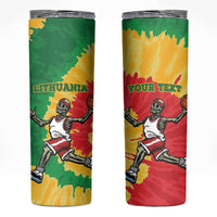 Lithuania Basketball Skeleton Personalized Skinny Tumbler Skullman Lithuania Tie Dye