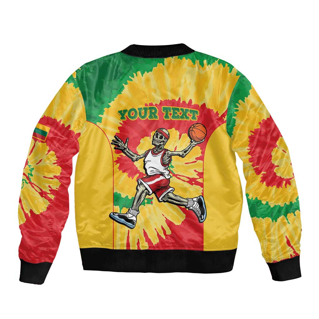 Lithuania Basketball Skeleton Personalized Sleeve Zip Bomber Jacket Skullman Lithuania Tie Dye