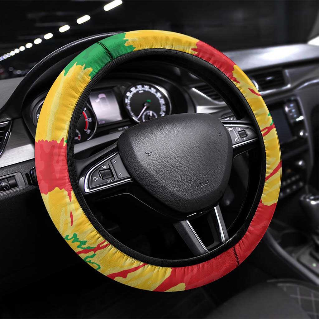 Lithuania Basketball Skeleton Steering Wheel Cover Skullman Lithuania Tie Dye