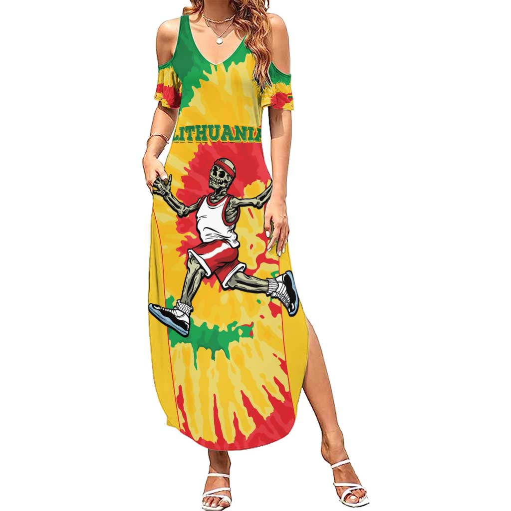 Lithuania Basketball Skeleton Personalized Summer Maxi Dress Skullman Lithuania Tie Dye