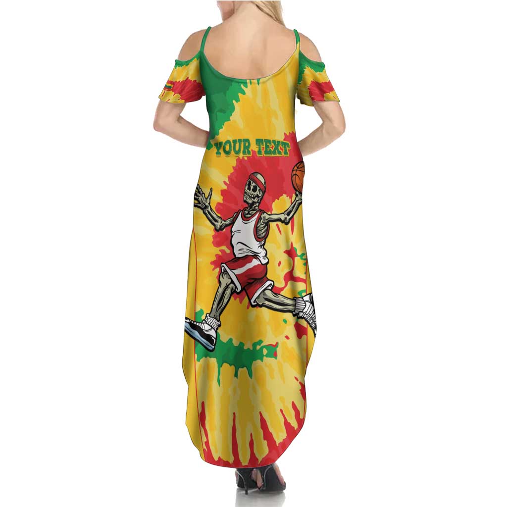 Lithuania Basketball Skeleton Personalized Summer Maxi Dress Skullman Lithuania Tie Dye