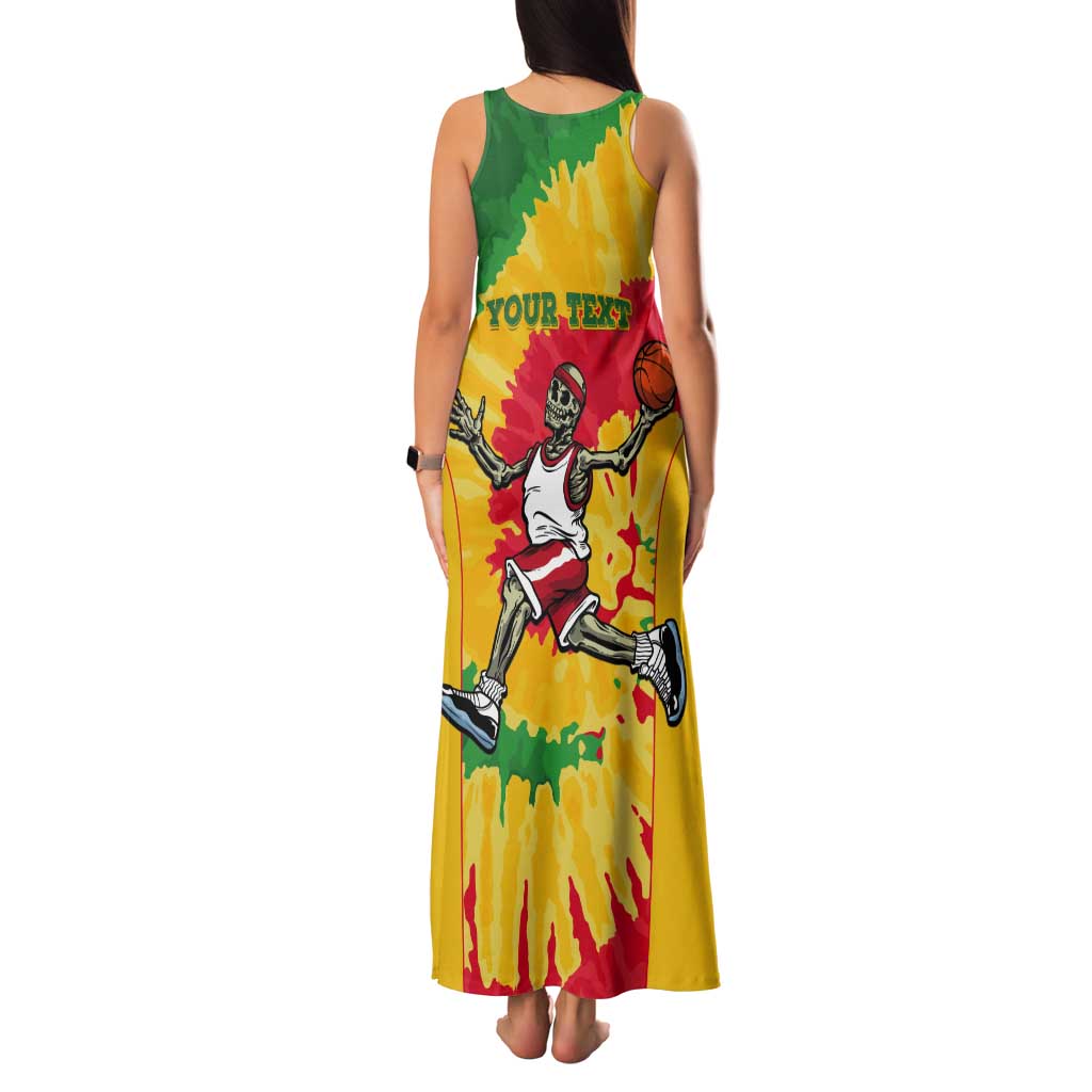 Lithuania Basketball Skeleton Personalized Tank Maxi Dress Skullman Lithuania Tie Dye