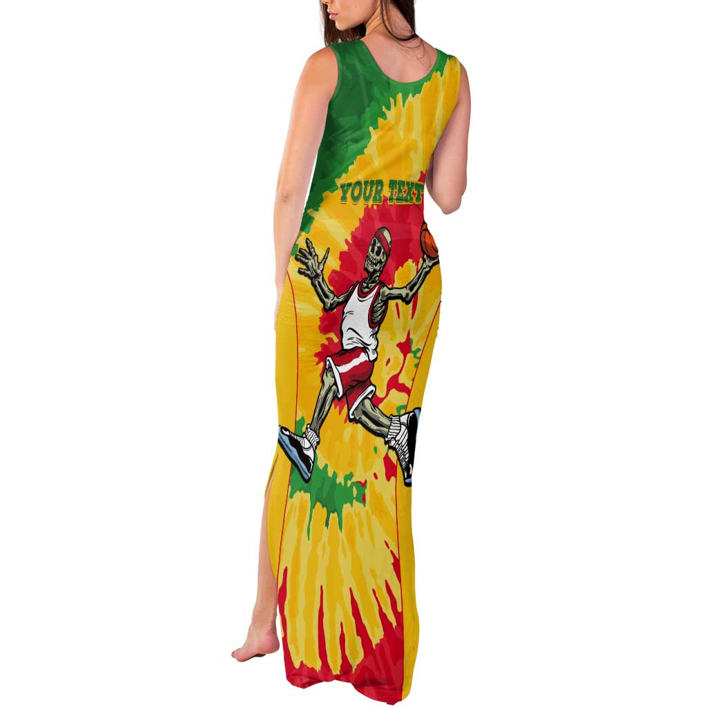 Lithuania Basketball Skeleton Personalized Tank Maxi Dress Skullman Lithuania Tie Dye
