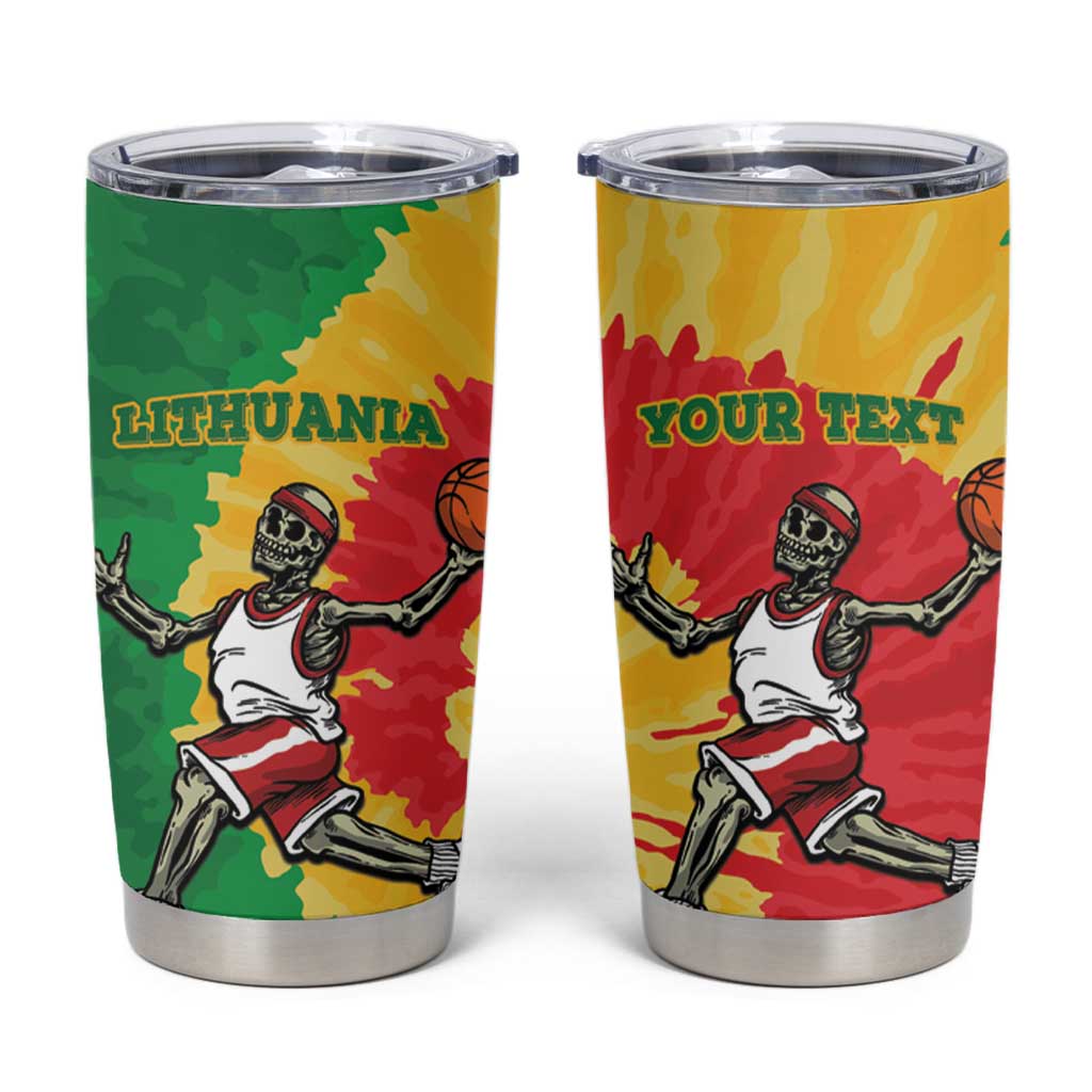 Lithuania Basketball Skeleton Personalized Tumbler Cup Skullman Lithuania Tie Dye