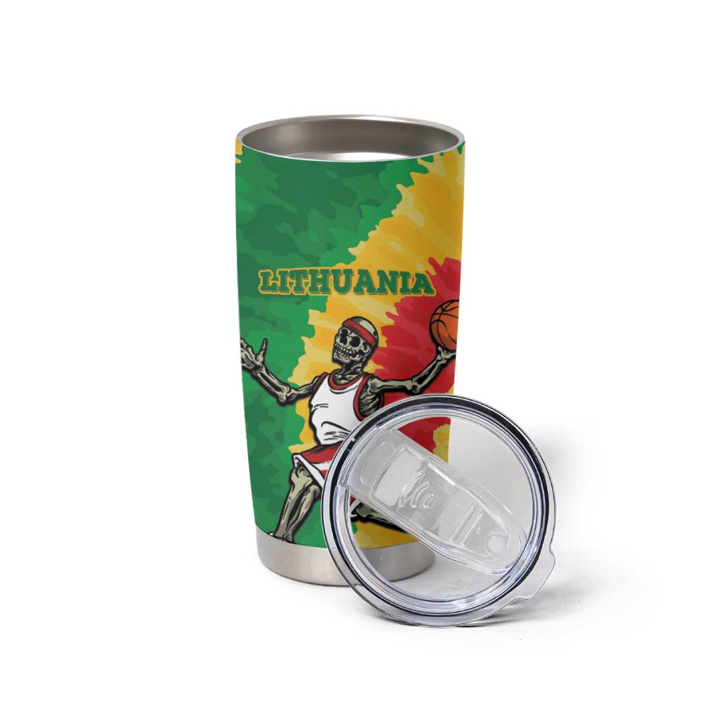 Lithuania Basketball Skeleton Personalized Tumbler Cup Skullman Lithuania Tie Dye