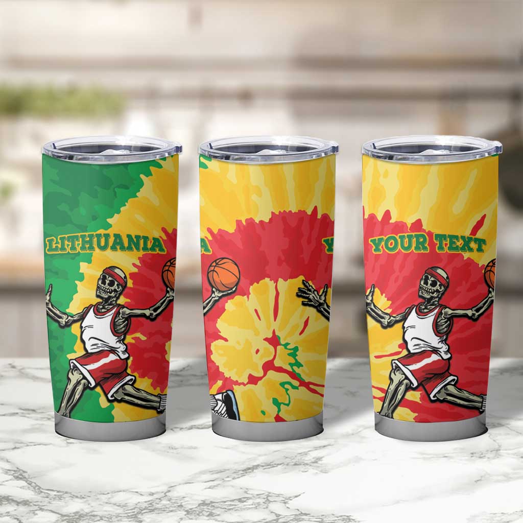 Lithuania Basketball Skeleton Personalized Tumbler Cup Skullman Lithuania Tie Dye