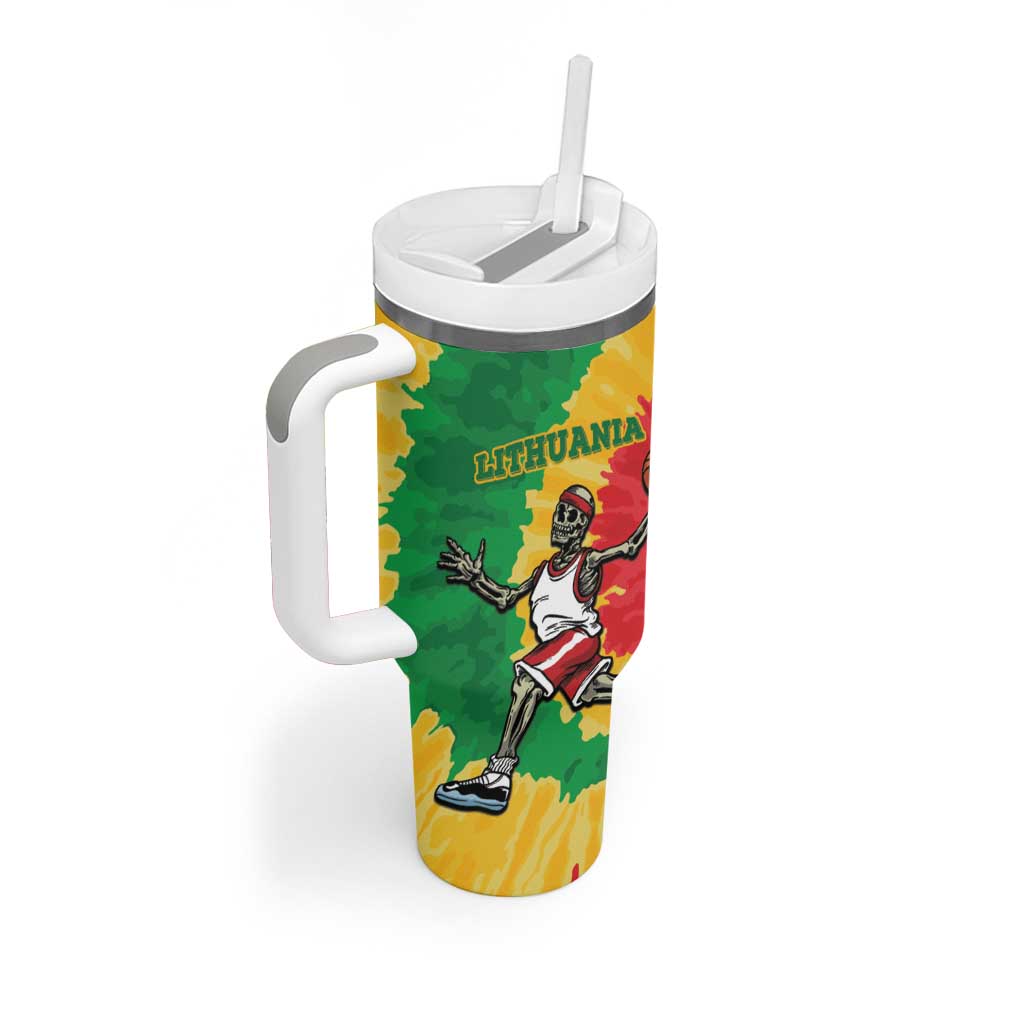 Lithuania Basketball Skeleton Personalized Tumbler With Handle Skullman Lithuania Tie Dye