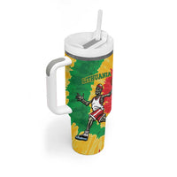 Lithuania Basketball Skeleton Personalized Tumbler With Handle Skullman Lithuania Tie Dye