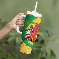 Lithuania Basketball Skeleton Personalized Tumbler With Handle Skullman Lithuania Tie Dye