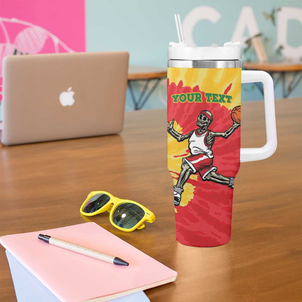 Lithuania Basketball Skeleton Personalized Tumbler With Handle Skullman Lithuania Tie Dye