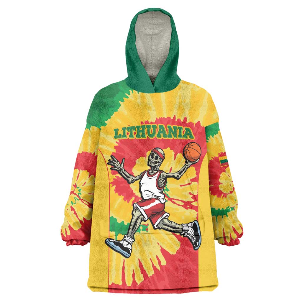 Lithuania Basketball Skeleton Personalized Wearable Blanket Hoodie Skullman Lithuania Tie Dye