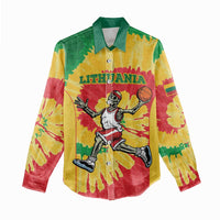 Lithuania Basketball Skeleton Personalized Women Casual Shirt Skullman Lithuania Tie Dye