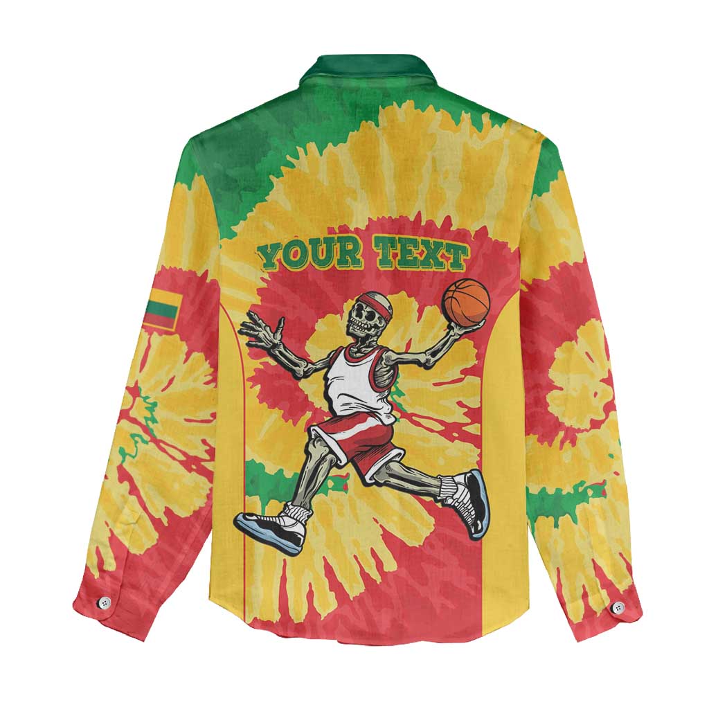 Lithuania Basketball Skeleton Personalized Women Casual Shirt Skullman Lithuania Tie Dye