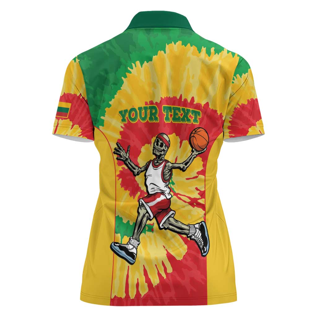 Lithuania Basketball Skeleton Personalized Women Polo Shirt Skullman Lithuania Tie Dye