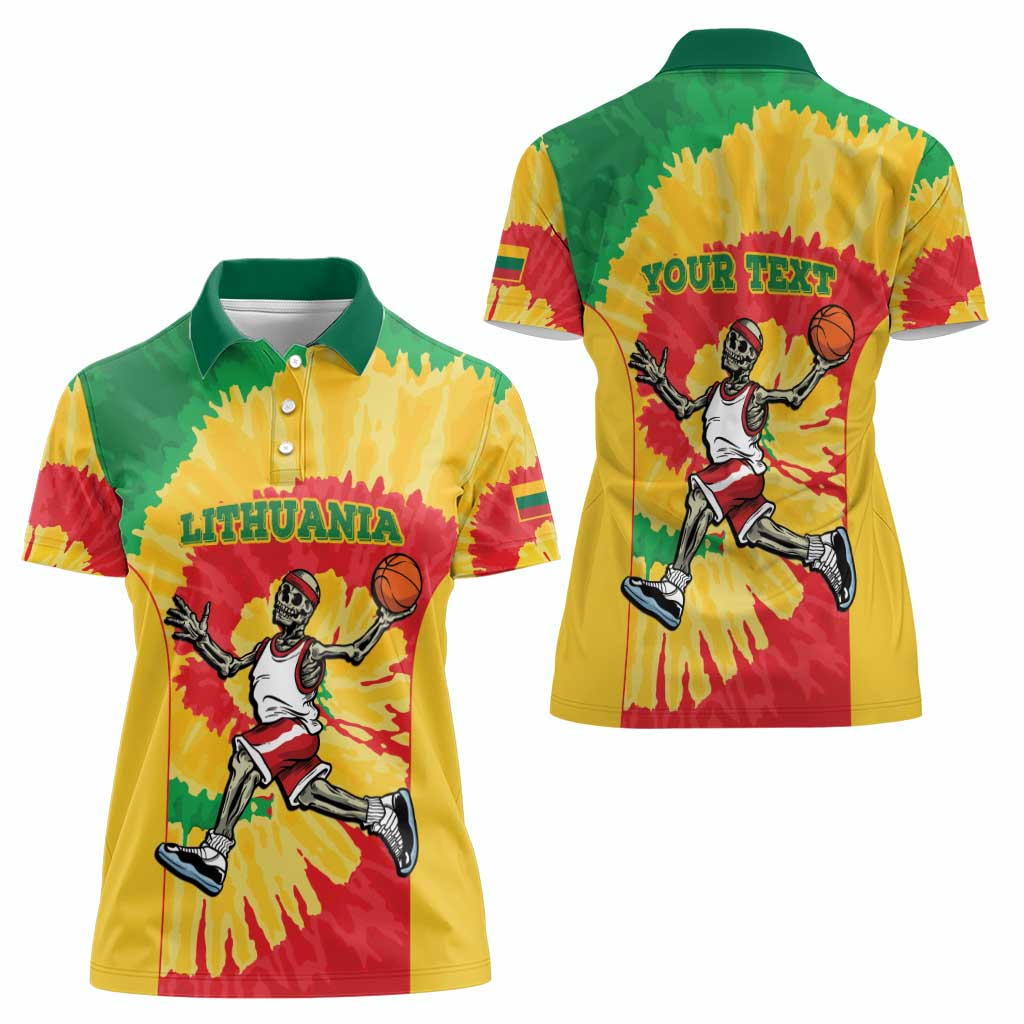 Lithuania Basketball Skeleton Personalized Women Polo Shirt Skullman Lithuania Tie Dye