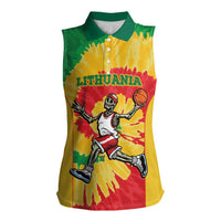 Lithuania Basketball Skeleton Personalized Women Sleeveless Polo Shirt Skullman Lithuania Tie Dye