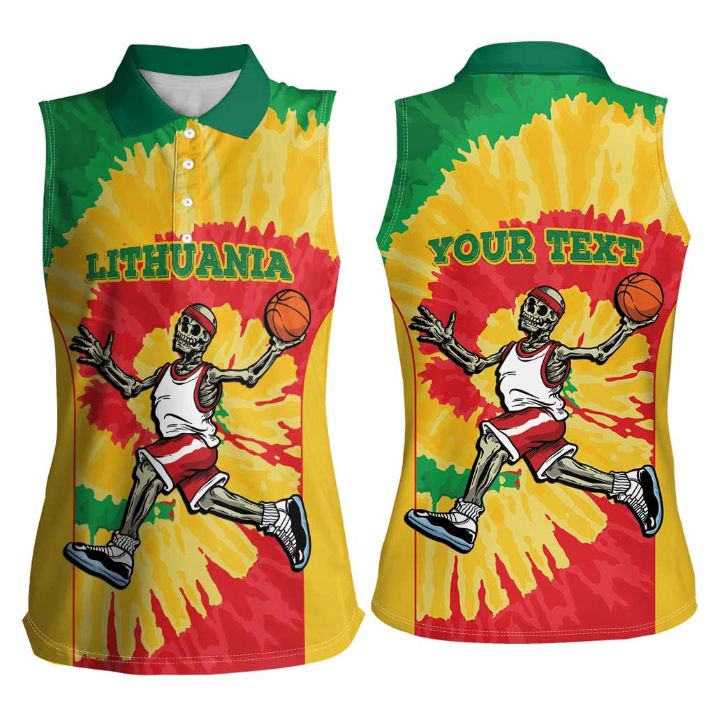 Lithuania Basketball Skeleton Personalized Women Sleeveless Polo Shirt Skullman Lithuania Tie Dye