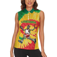 Lithuania Basketball Skeleton Personalized Women Sleeveless Polo Shirt Skullman Lithuania Tie Dye