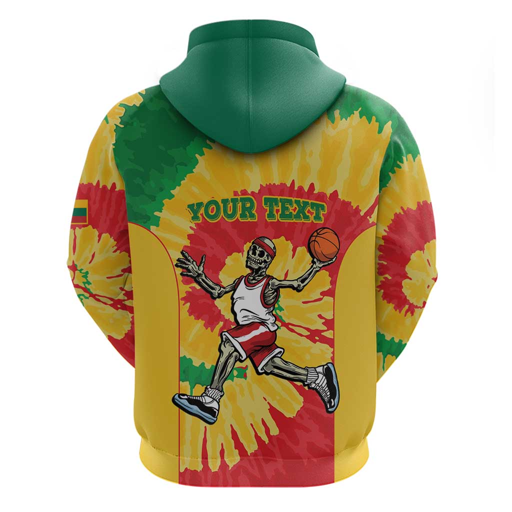 Lithuania Basketball Skeleton Personalized Zip Hoodie Skullman Lithuania Tie Dye