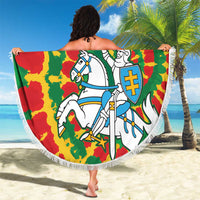 Lithuania Tie Dye Retro Basketball 1992 Personalized Beach Blanket