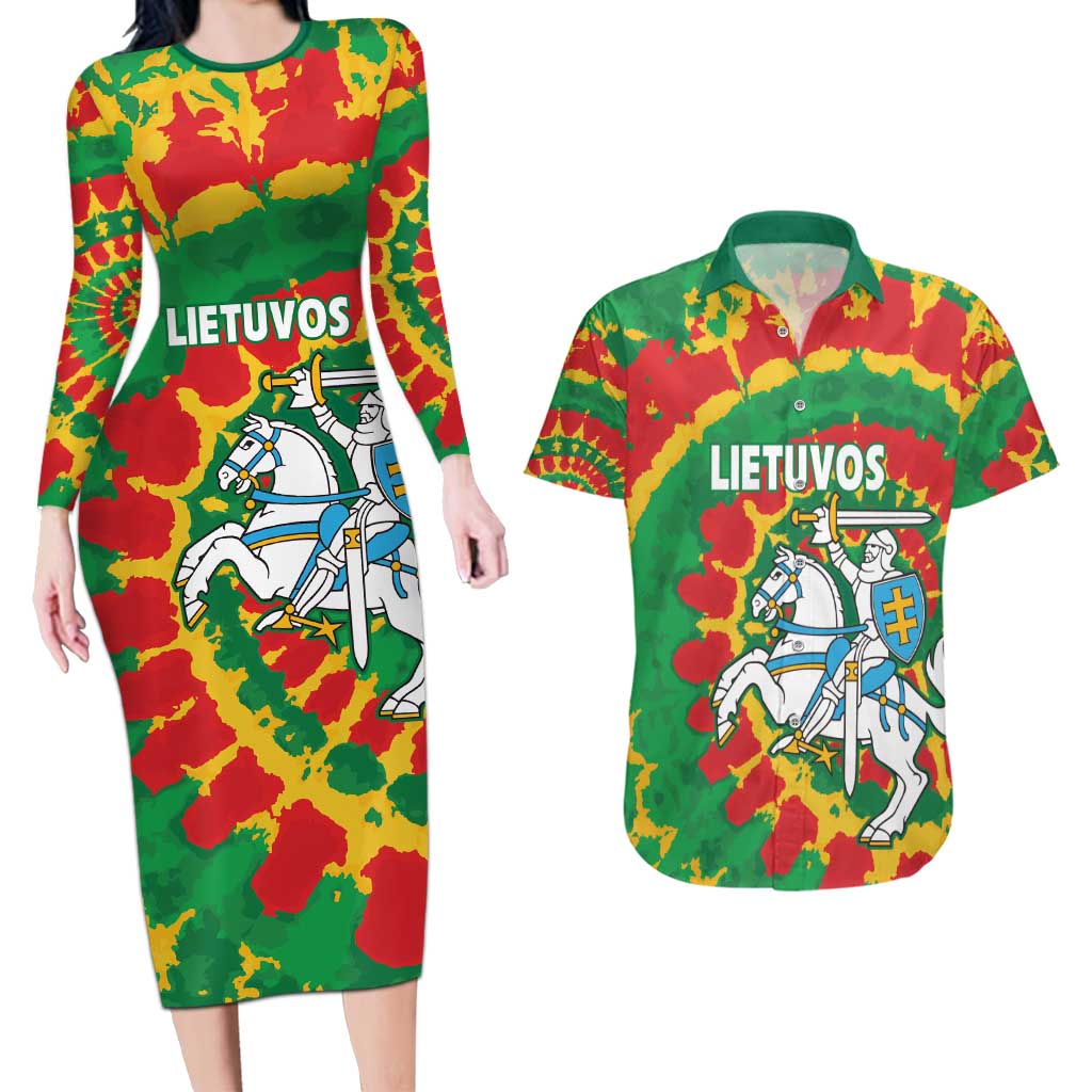 Lithuania Tie Dye Retro Basketball 1992 Personalized Couples Matching Long Sleeve Bodycon Dress and Hawaiian Shirt