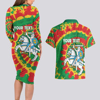 Lithuania Tie Dye Retro Basketball 1992 Personalized Couples Matching Long Sleeve Bodycon Dress and Hawaiian Shirt