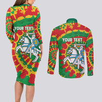 Lithuania Tie Dye Retro Basketball 1992 Personalized Couples Matching Long Sleeve Bodycon Dress and Long Sleeve Button Shirt