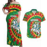 Lithuania Tie Dye Retro Basketball 1992 Personalized Couples Matching Off Shoulder Maxi Dress and Hawaiian Shirt