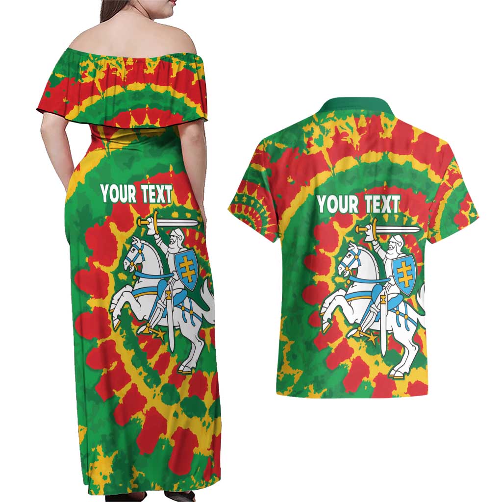 Lithuania Tie Dye Retro Basketball 1992 Personalized Couples Matching Off Shoulder Maxi Dress and Hawaiian Shirt
