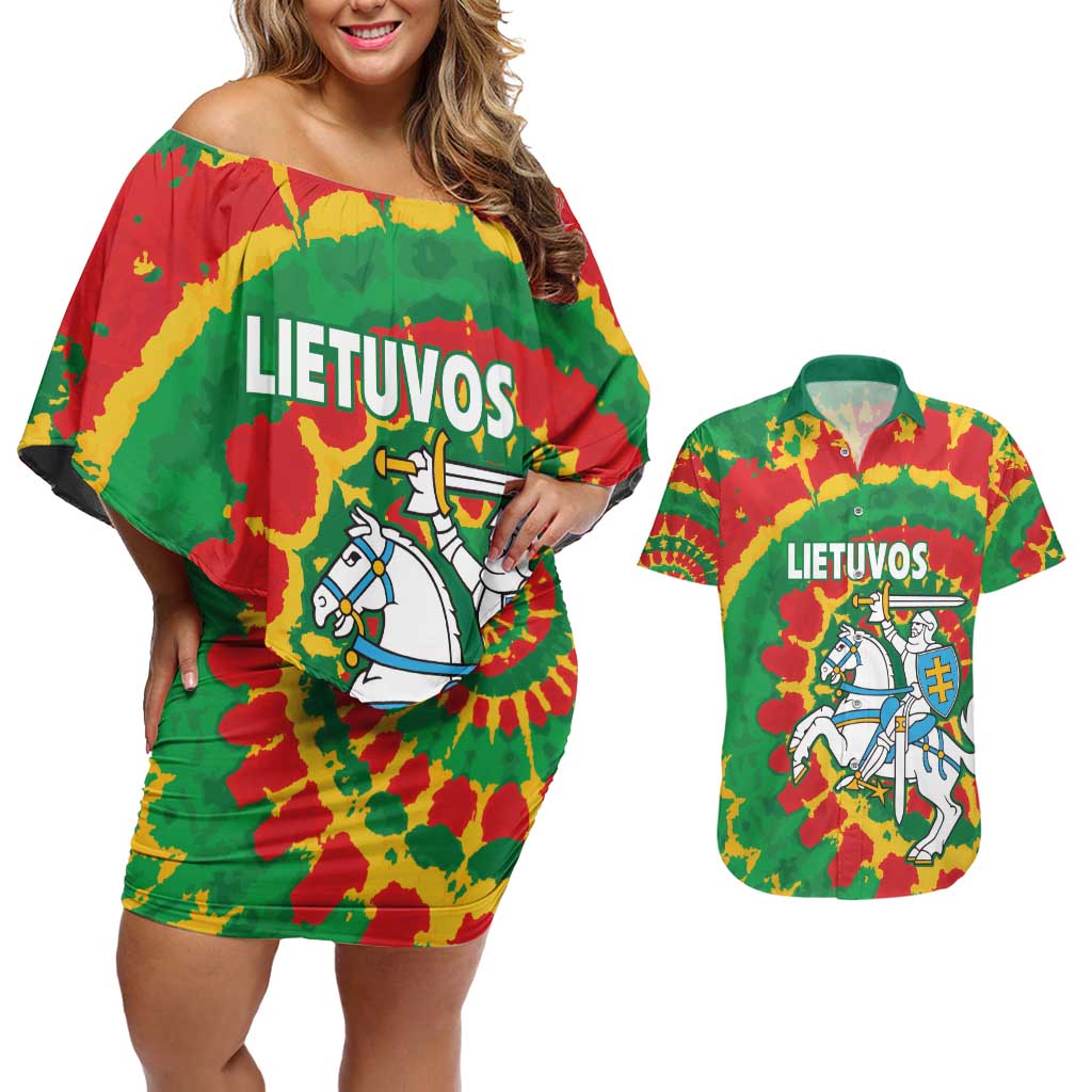 Lithuania Tie Dye Retro Basketball 1992 Personalized Couples Matching Off Shoulder Short Dress and Hawaiian Shirt
