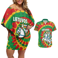 Lithuania Tie Dye Retro Basketball 1992 Personalized Couples Matching Off Shoulder Short Dress and Hawaiian Shirt
