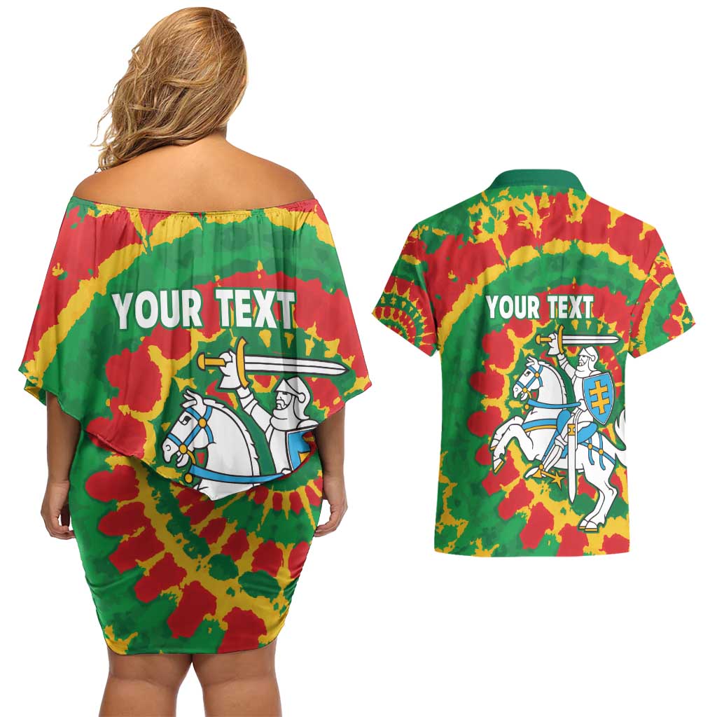 Lithuania Tie Dye Retro Basketball 1992 Personalized Couples Matching Off Shoulder Short Dress and Hawaiian Shirt