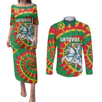 Lithuania Tie Dye Retro Basketball 1992 Personalized Couples Matching Puletasi and Long Sleeve Button Shirt