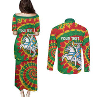 Lithuania Tie Dye Retro Basketball 1992 Personalized Couples Matching Puletasi and Long Sleeve Button Shirt
