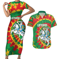 Lithuania Tie Dye Retro Basketball 1992 Personalized Couples Matching Short Sleeve Bodycon Dress and Hawaiian Shirt