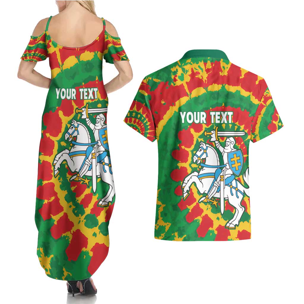 Lithuania Tie Dye Retro Basketball 1992 Personalized Couples Matching Summer Maxi Dress and Hawaiian Shirt