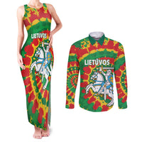 Lithuania Tie Dye Retro Basketball 1992 Personalized Couples Matching Tank Maxi Dress and Long Sleeve Button Shirt