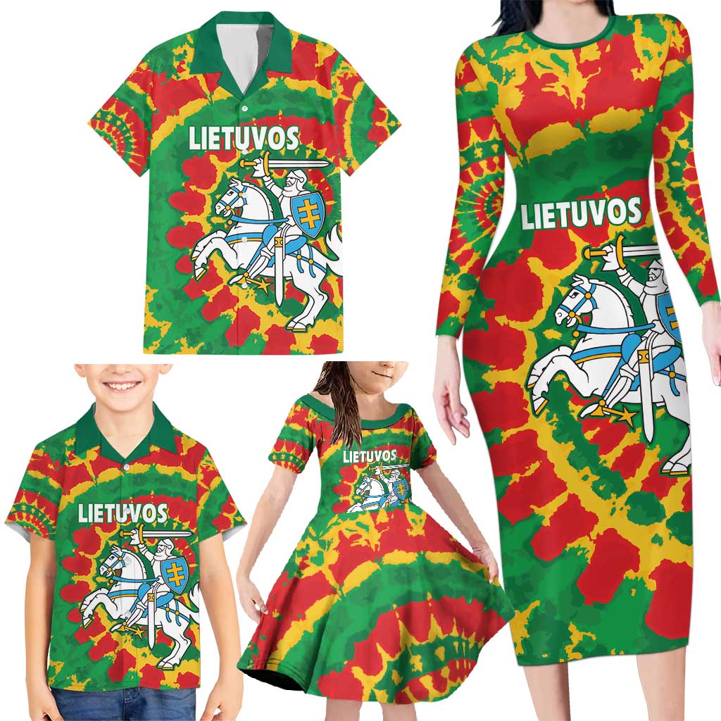 Lithuania Tie Dye Retro Basketball 1992 Personalized Family Matching Long Sleeve Bodycon Dress and Hawaiian Shirt