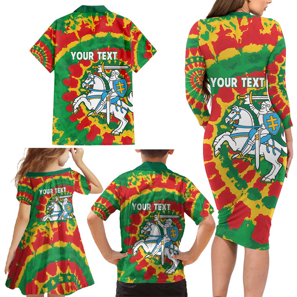 Lithuania Tie Dye Retro Basketball 1992 Personalized Family Matching Long Sleeve Bodycon Dress and Hawaiian Shirt