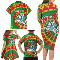 Lithuania Tie Dye Retro Basketball 1992 Personalized Family Matching Long Sleeve Bodycon Dress and Hawaiian Shirt