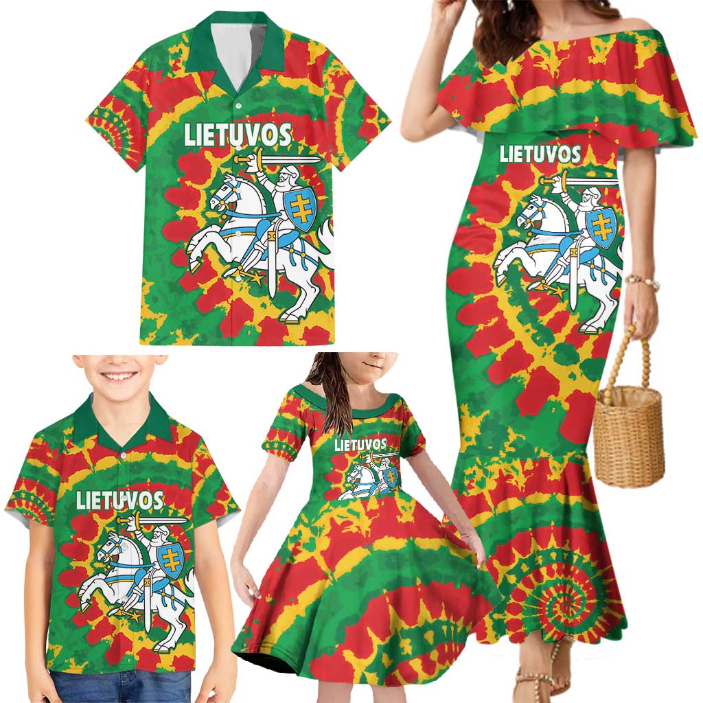Lithuania Tie Dye Retro Basketball 1992 Personalized Family Matching Mermaid Dress and Hawaiian Shirt