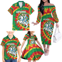Lithuania Tie Dye Retro Basketball 1992 Personalized Family Matching Off The Shoulder Long Sleeve Dress and Hawaiian Shirt